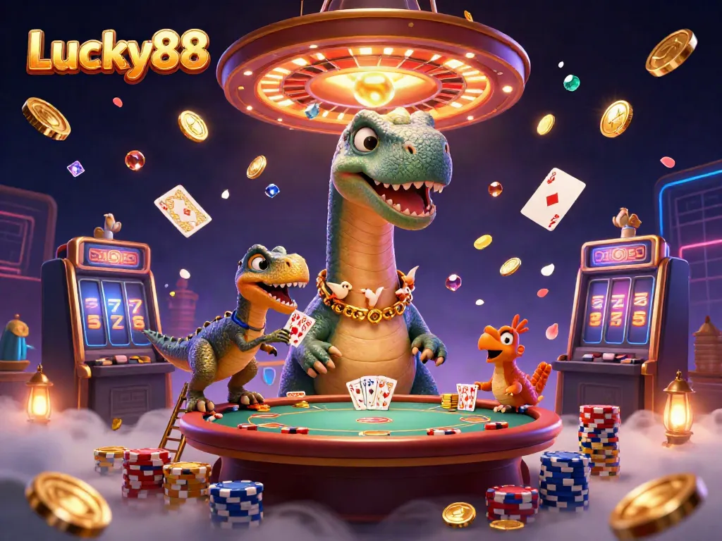 Engage in thrilling gameplay at Lucky88 casino, featuring vibrant characters and dynamic slot elements.