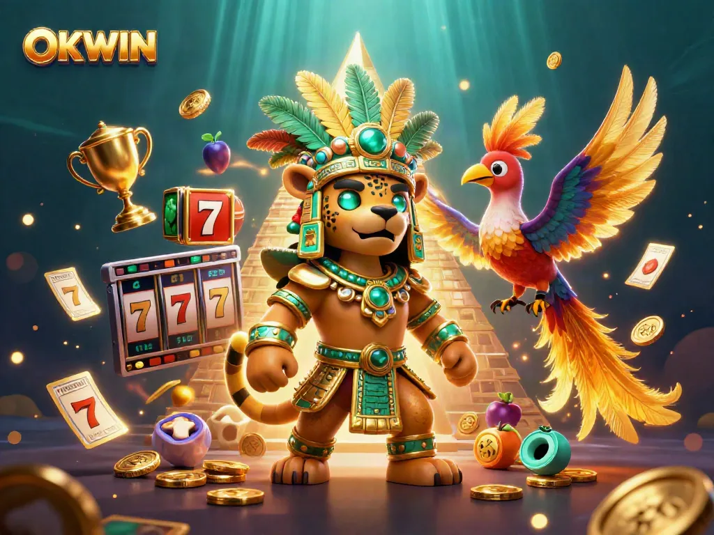 Experience exhilarating gameplay at OKWIN, featuring vibrant slot elements and dynamic 3D characters.