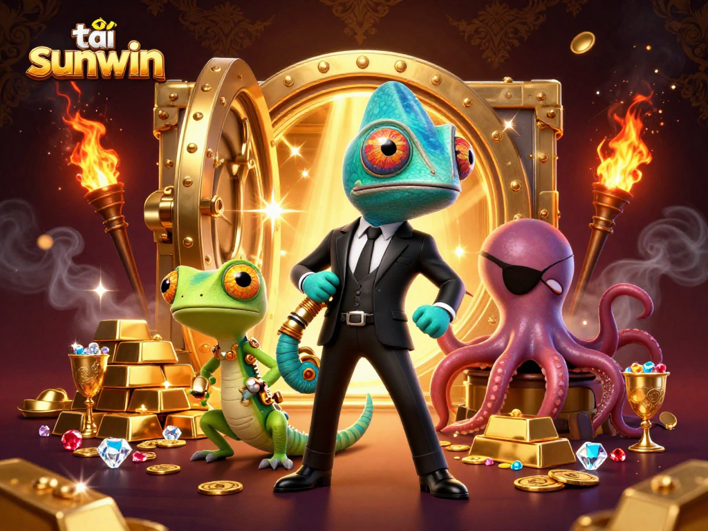 Experience thrilling gaming action with tải sunwin’s dynamic secret agent illustration featuring colorful characters in an engaging casino setting.