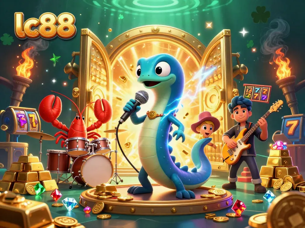 Experience gaming thrill at lc88 with vibrant underwater casino characters performing amidst treasures.