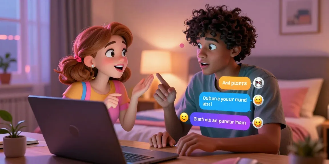 Engaging ai porn chat between animated characters in a virtual setting, showcasing interactive dialogue and colorful chat interface.