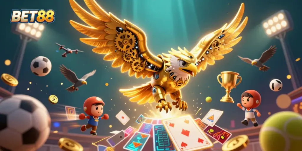Experience the thrill of winning with BET88's vibrant casino scene showcasing dynamic gaming elements.
