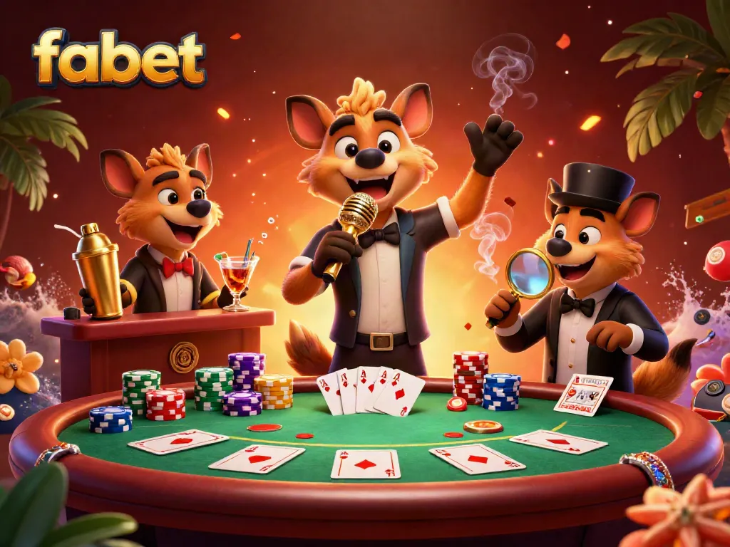 Experience fabet's vibrant comedy casino scene with hyena characters in a lively celebration.