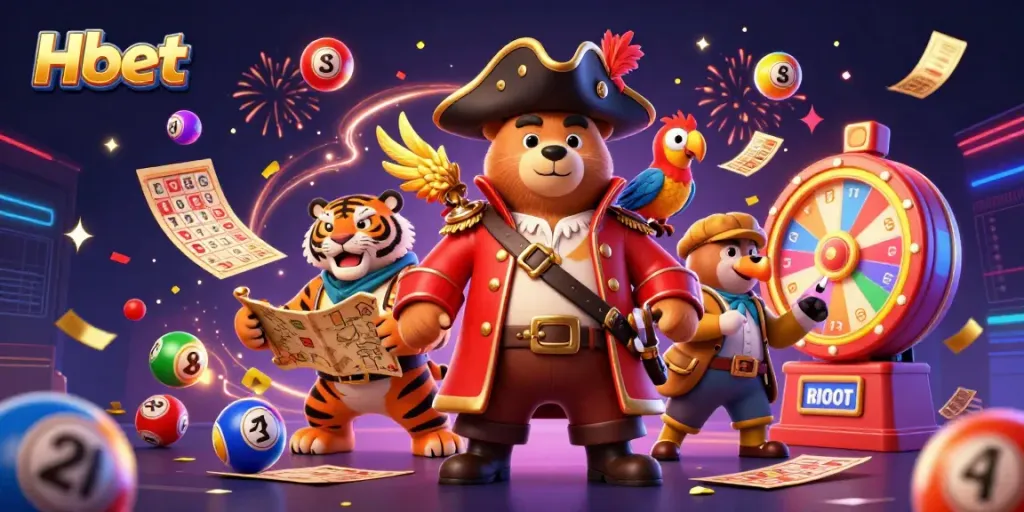 Experience thrilling casino fun at Hbet with a cartoon pirate captain and treasures galore!