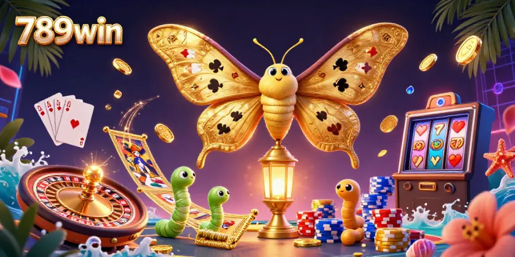 Join the excitement at 789win with vibrant casino-themed 3D illustration showcasing games and rewards.