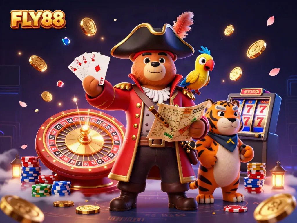 Experience thrilling moments with FLY88 featuring vibrant casino elements and charismatic characters.