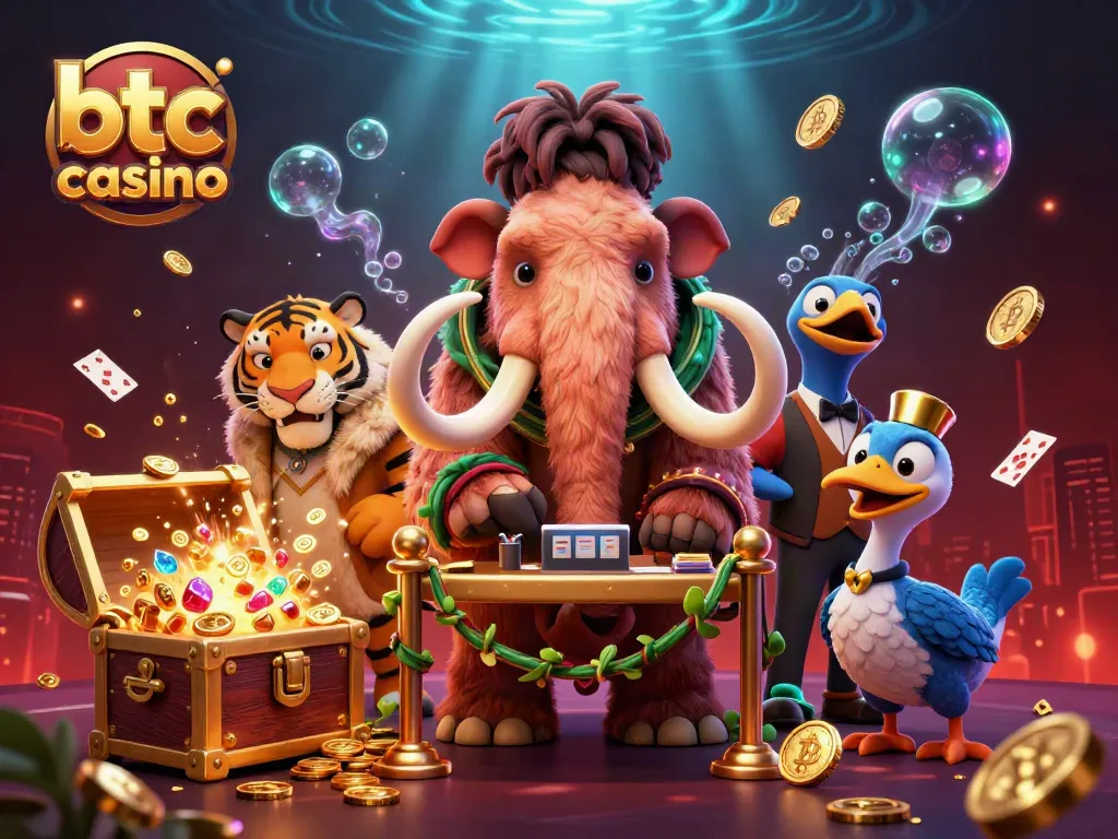 Experience thrilling gameplay at btc casino with a vibrant 3D illustration of a woolly mammoth bouncer.