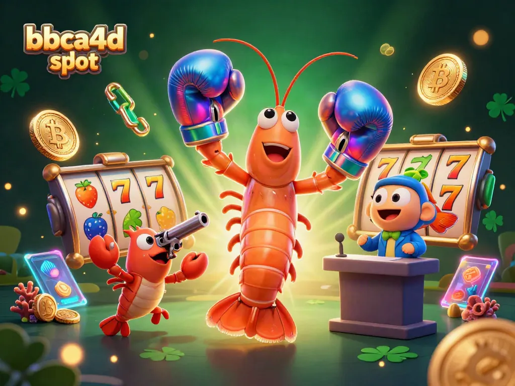 Mantissa udang mantis dengan sarung tinju bersinar dan teman udang pistol, dalam adegan mesin slot digital, bbca4d slot.