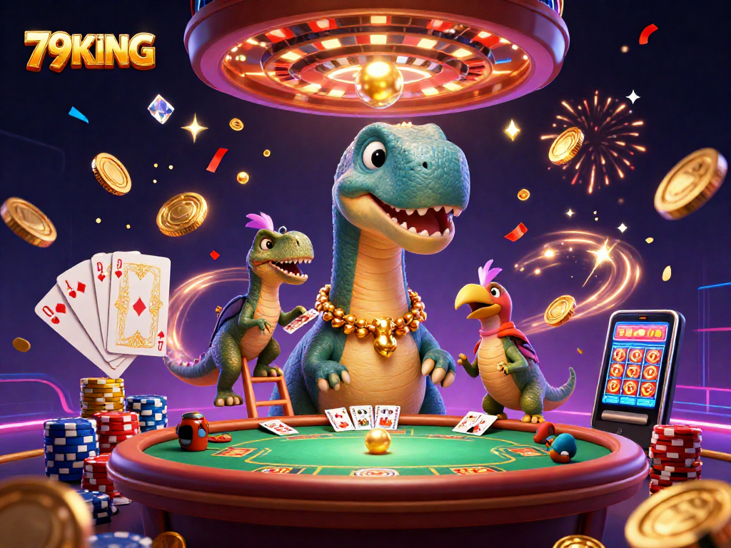 Engage in thrilling games with 79KING’s vibrant casino scene featuring unique characters and rich visual elements.