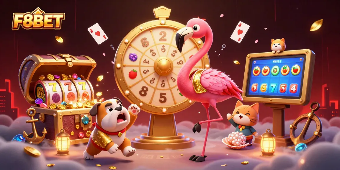 Engage in thrilling gameplay at F8BET with a vibrant, exciting casino illustration showcasing a game show host and fun characters.