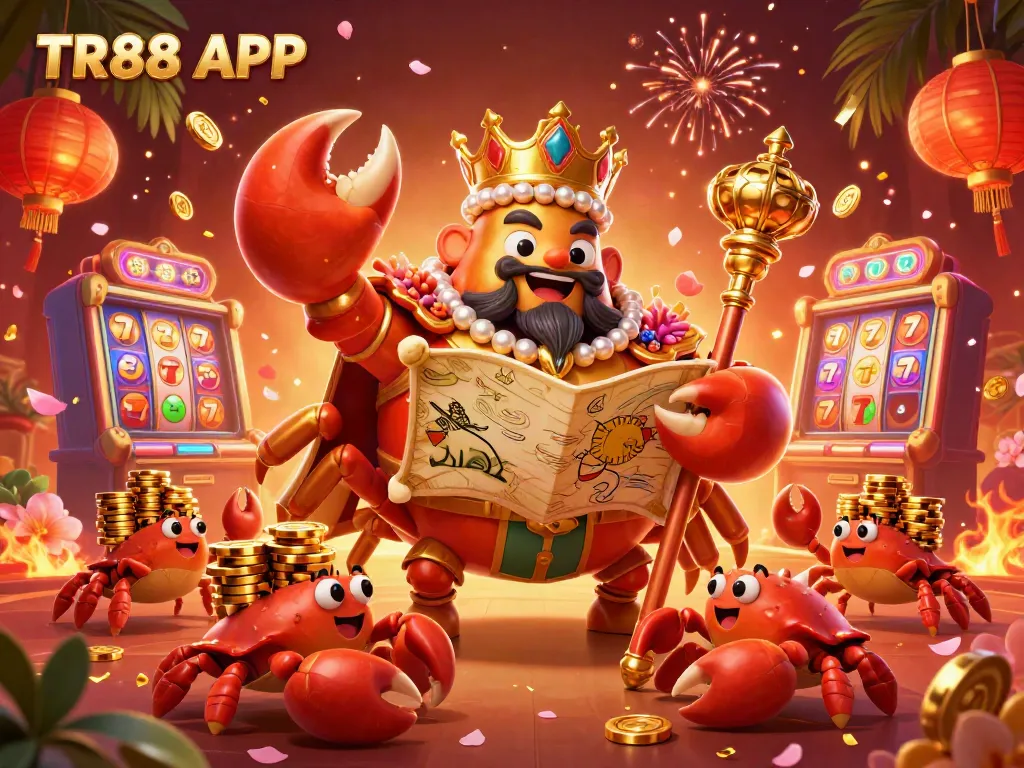 Experience the thrilling TR88 APP with a vibrant casino gaming scene featuring a golden crab emperor and dynamic elements.
