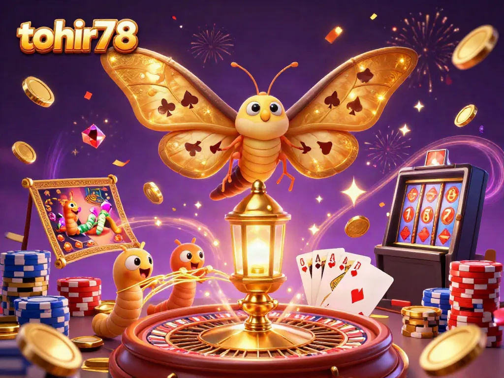 Experience thrilling gameplay with tohir78, featuring a dynamic casino-themed 3D illustration showcasing excitement and wealth.