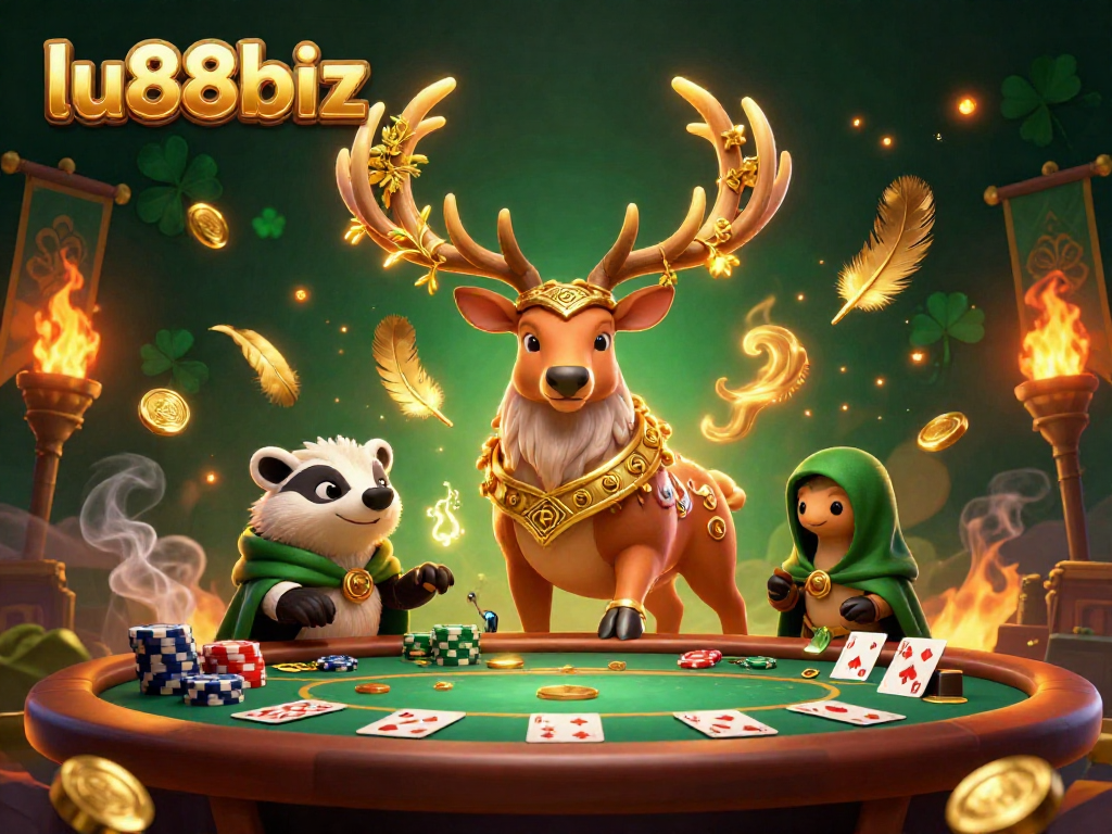 Engage in thrilling poker action at lu88biz with a vibrant Celtic-themed casino scene.