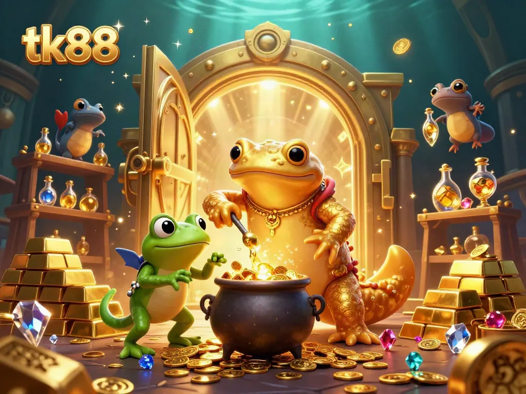 Experience the enchanting tk88 casino world with a golden salamander alchemist creating riches.