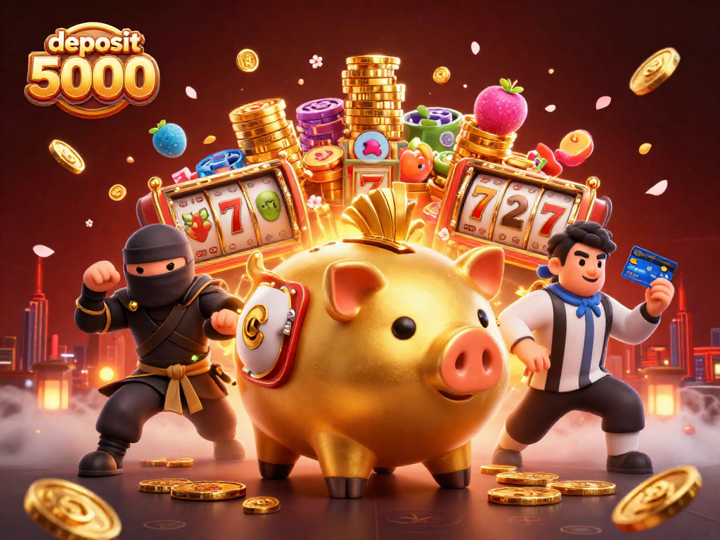 Experience the thrill of deposit 5000 with this vibrant 3D casino illustration filled with action and excitement.