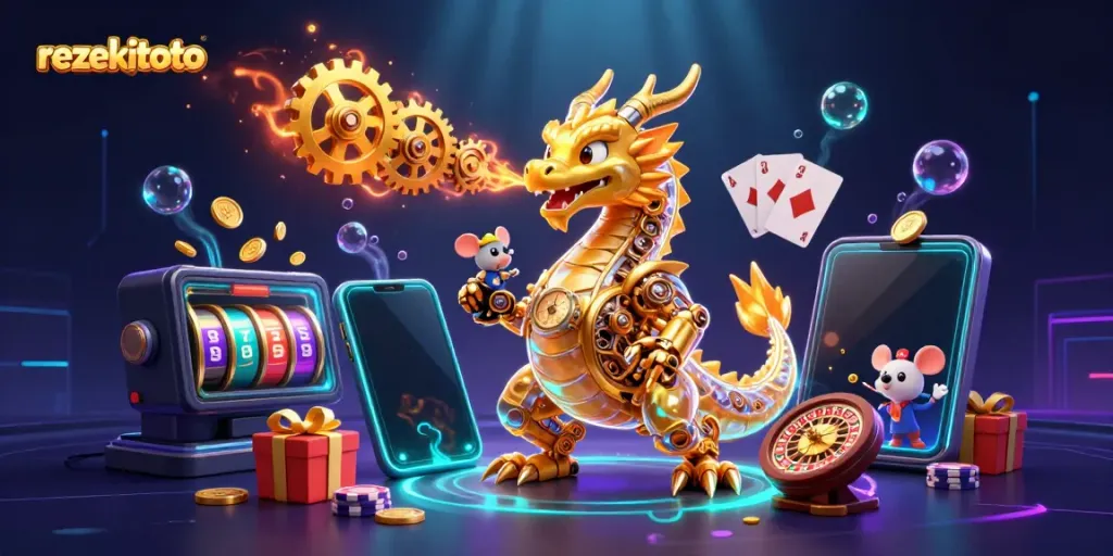 Experience thrilling slot gameplay with the rezekitoto golden dragon breathing gears and vibrant casino elements.