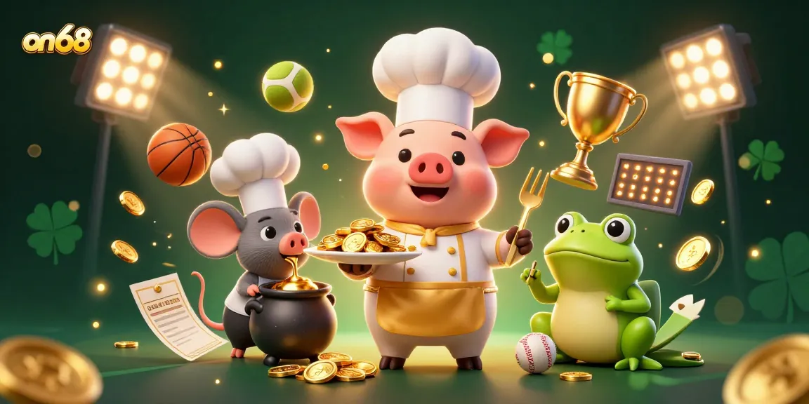 Engage in thrilling betting moments at on68 with vibrant casino-style illustration featuring energetic characters.
