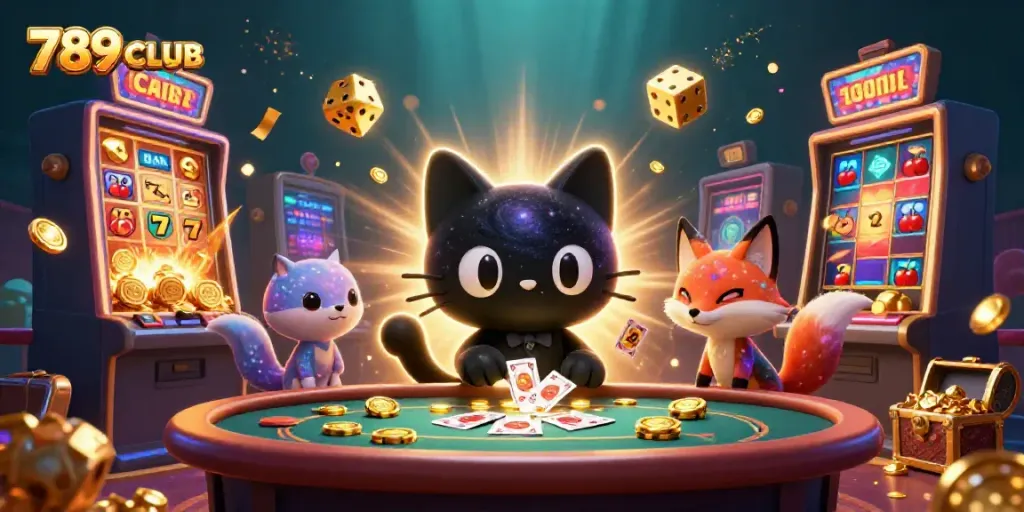 Experience thrilling casino excitement with 789CLUB at a cosmic game table surrounded by jackpots and action.