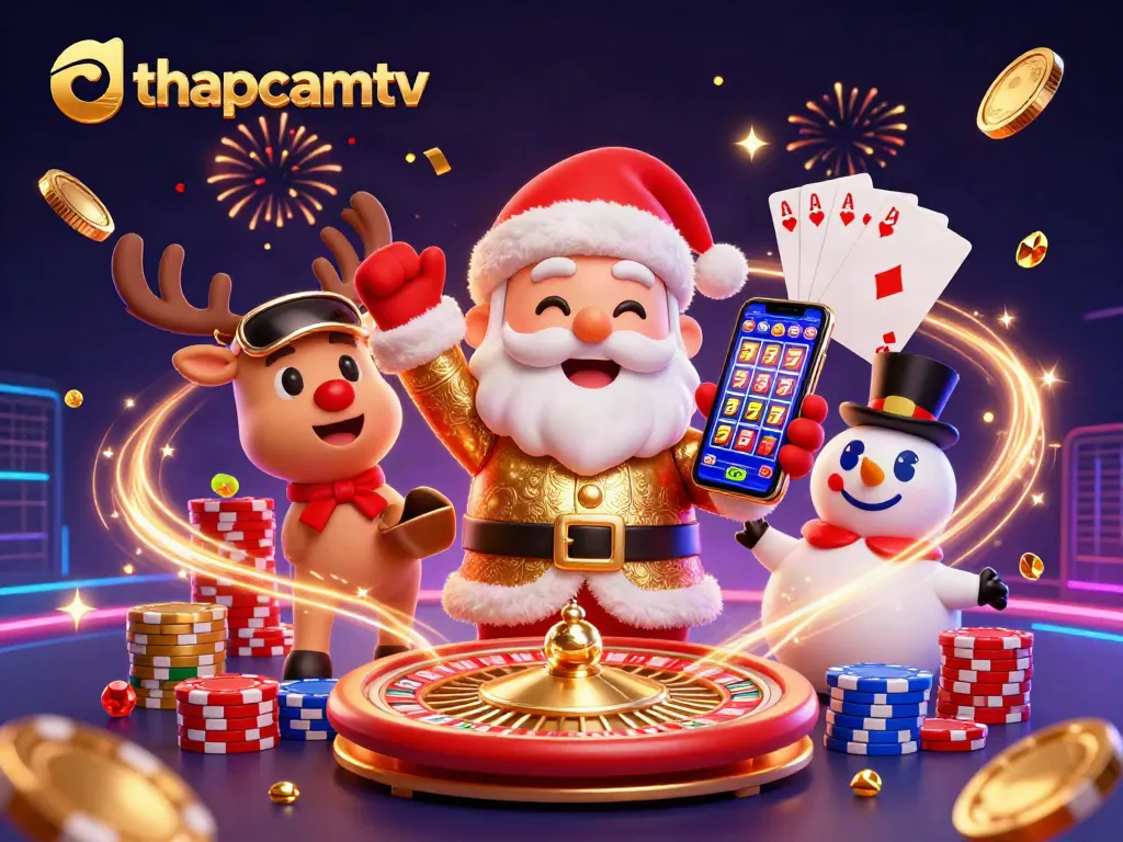 Experience thrilling gameplay at thapcamtv with Santa and friends celebrating at the casino.