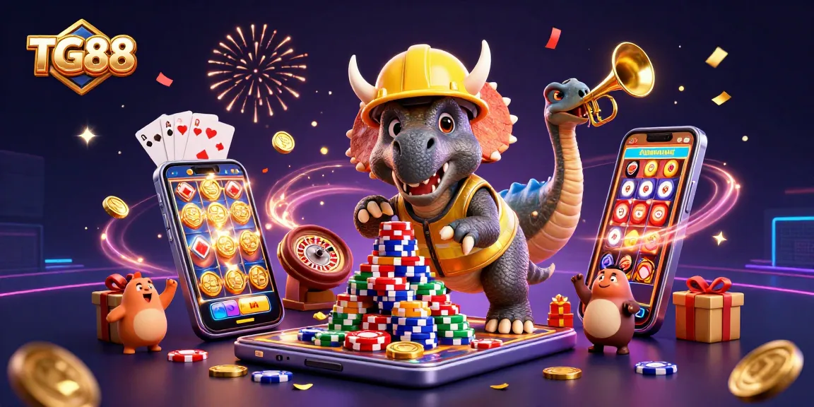 Engage in thrilling gameplay at TG88 with dynamic casino visuals and vibrant celebration elements.