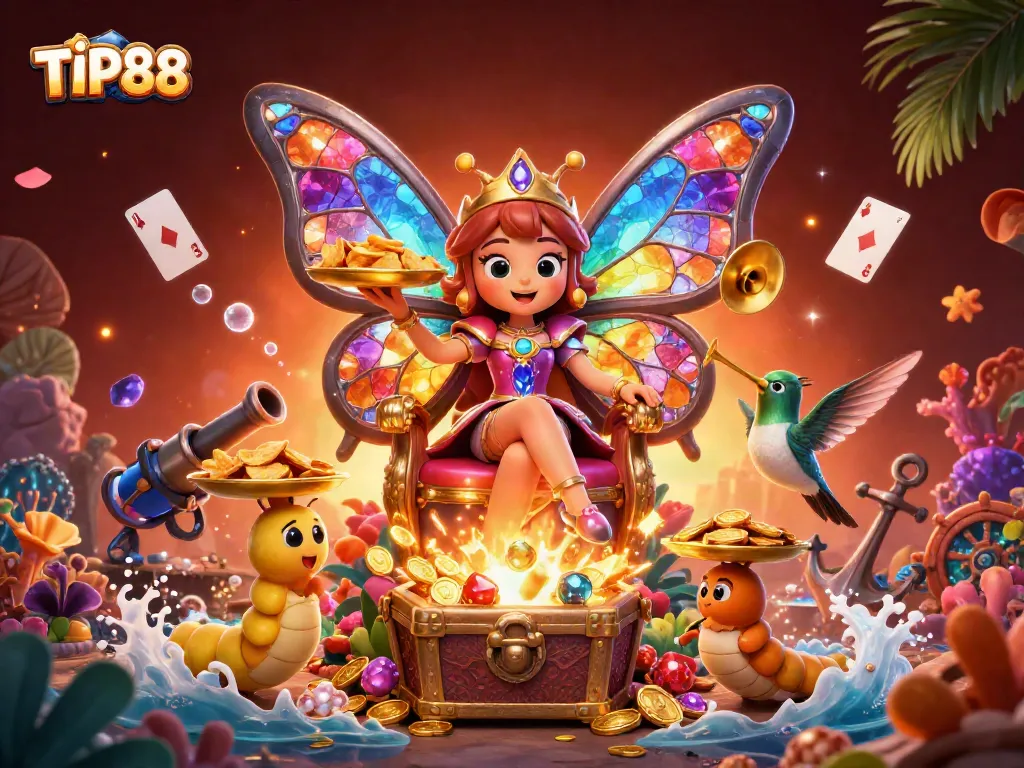Experience the thrill of winning at TIP88 with a vibrant casino-themed illustration featuring colorful characters and game elements.
