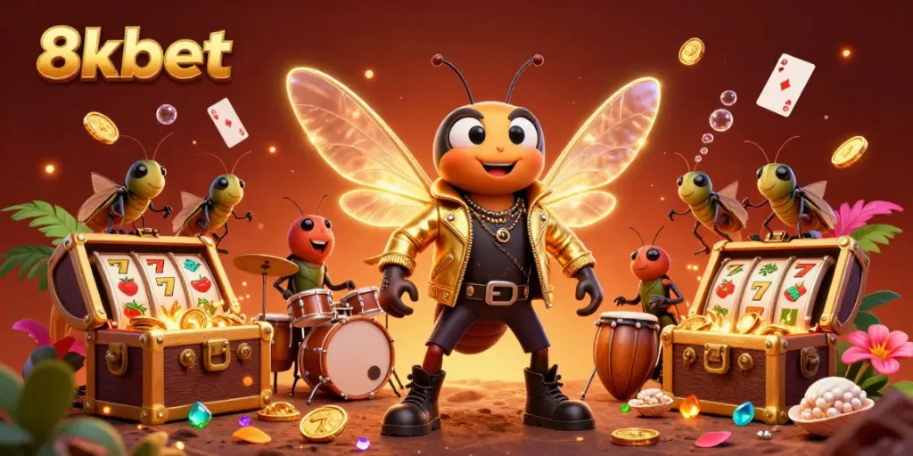 Experience the 8kbet excitement with engaging 3D casino characters and vibrant gaming elements.