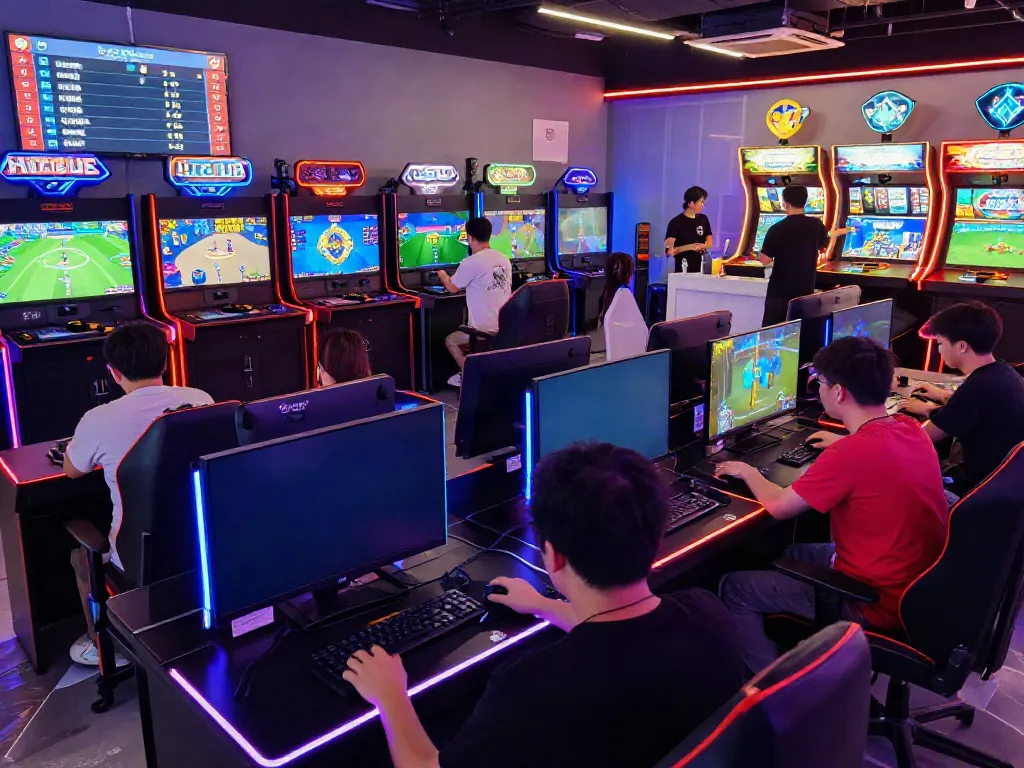 Exciting gaming atmosphere at HITCLUB featuring diverse players engaged in various online games and vibrant settings.